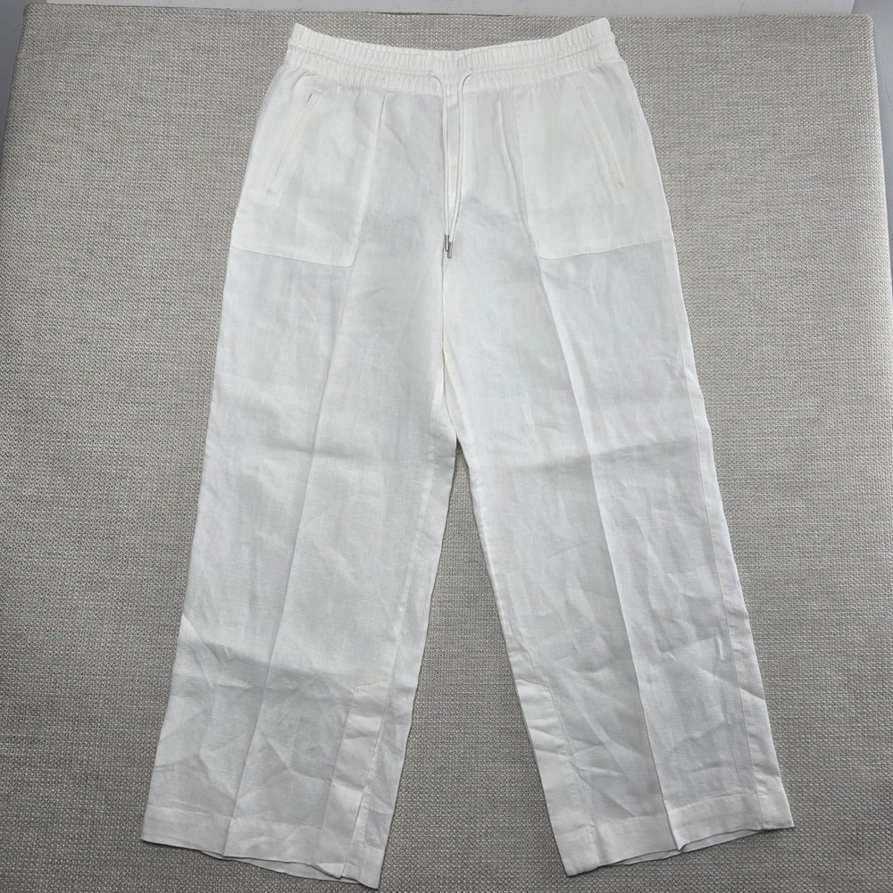 Athleta Retreat Wide Leg 100%  Linen Women's White‎ Pant Size Large NWOT
